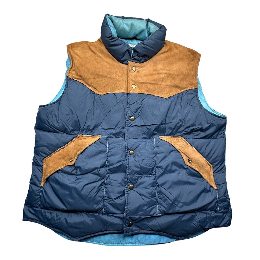 Vintage Gant Ripstop Western Puffer Waistcoat Vest Snap Button 2XL Blue Suede